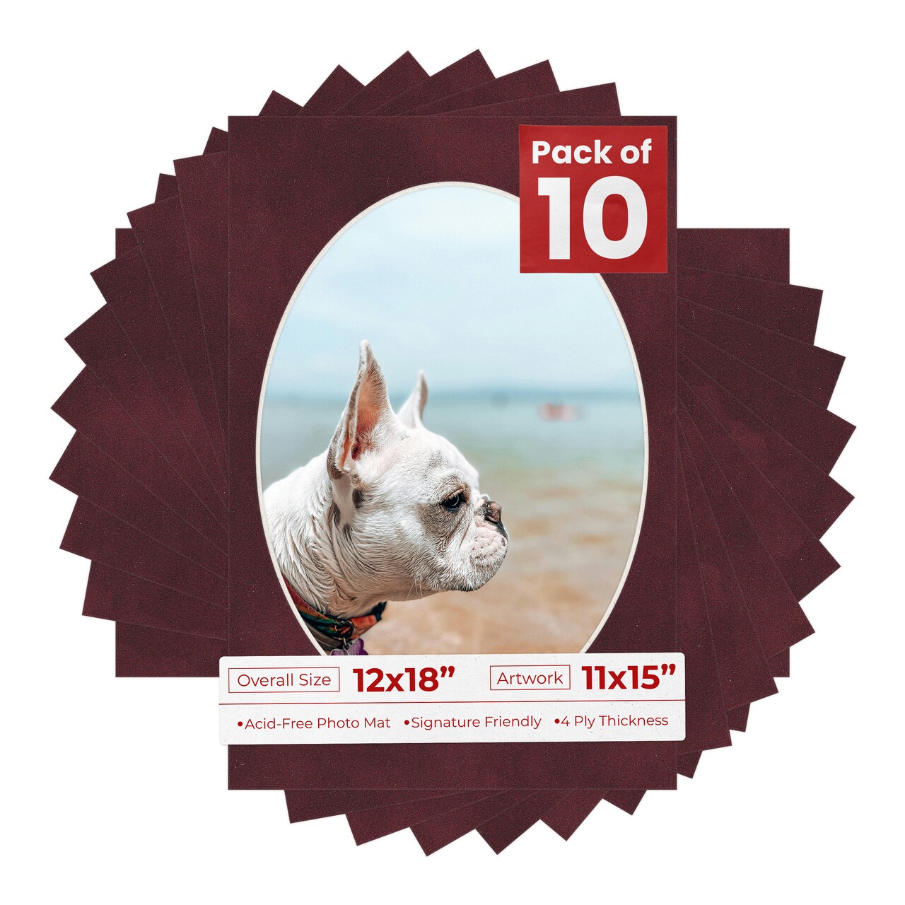 Dark Red Suede Mat Board for 12x18 Frames - Oval Opening for 11x15 Photos